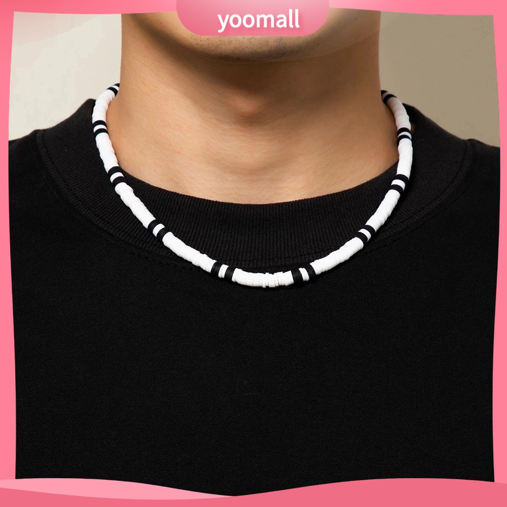 Vòng cổ Hạt Đất Sét Polymer Màu Trắng Đen Phong Cách Bohemia Thời Trang Cho Nam