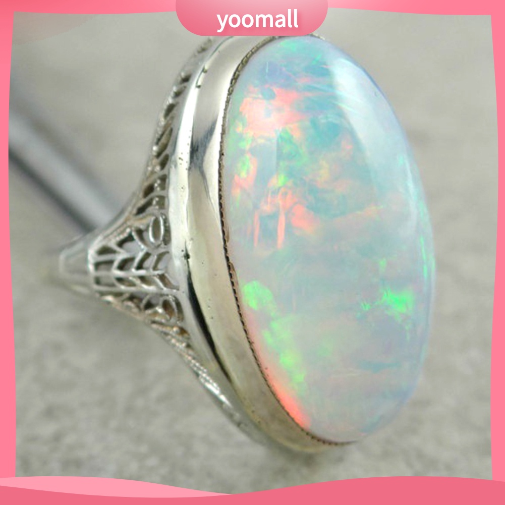 Nhẫn Đính Hôn Đính Đá Opal Nhân Tạo Lớn Phong Cách Vintage Dành Cho Nữ