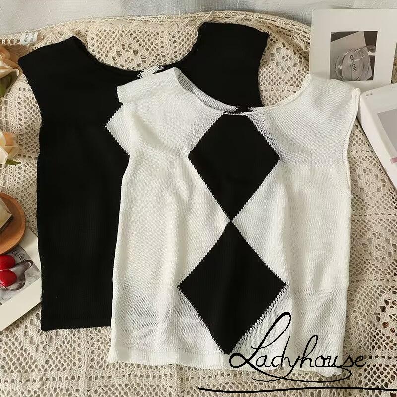 Áo Croptop Không Tay In Họa Tiết Hình Học Đơn Giản Thời Trang Mùa Hè Cho Nữ