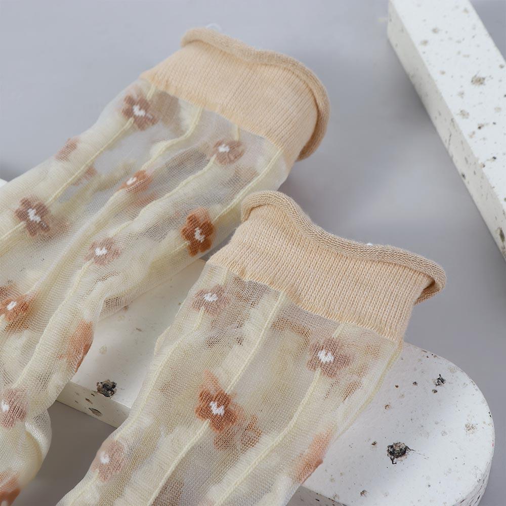 Vớ Lụa Thủy Tinh Thoáng Khí In Hình Hoa Trái Tim Màu Sắc Cà Phê Phong Cách