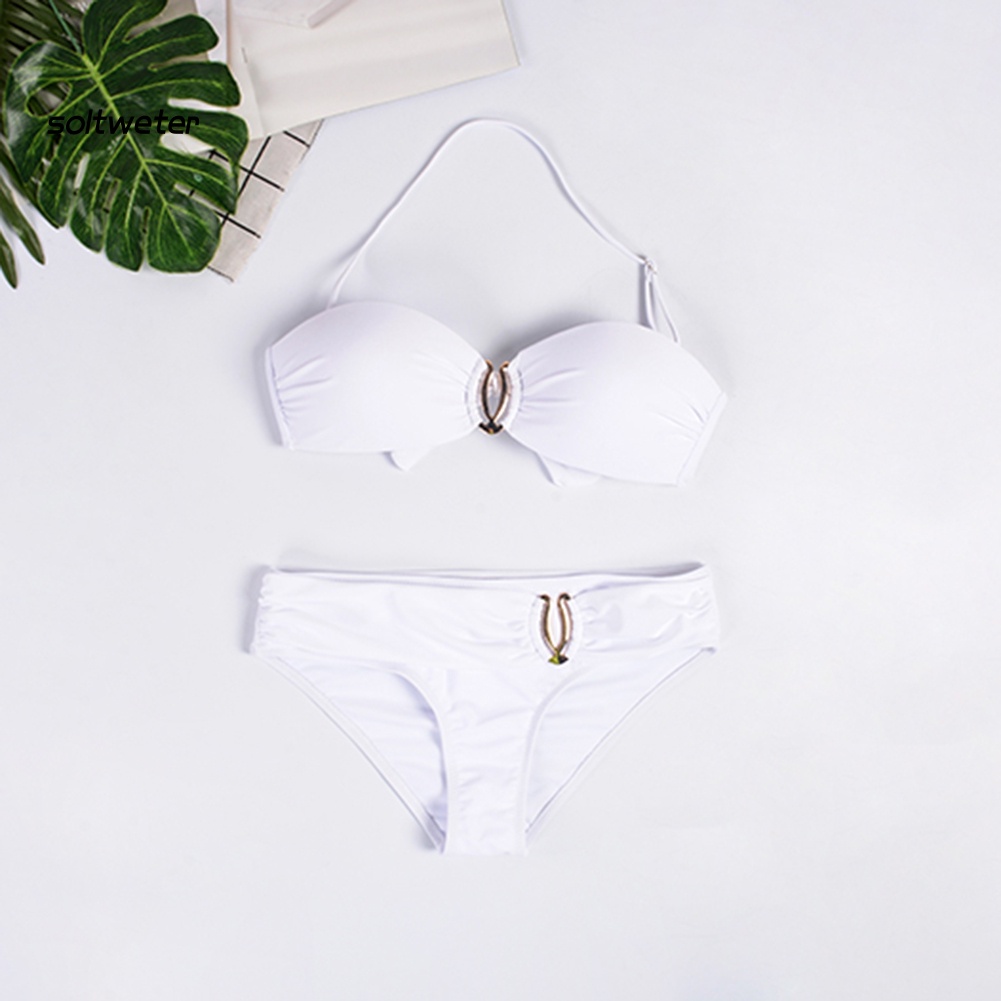 Bộ Đồ Bơi Bikini Không Gọng Có Mút Đệm Màu Sắc Trơn Dành Cho Nữ