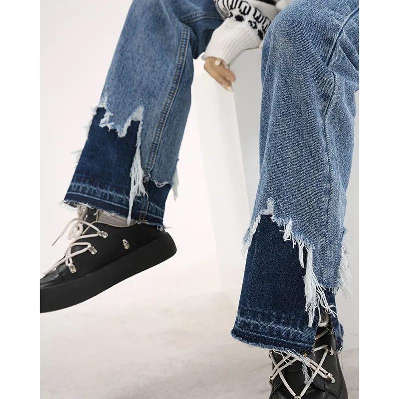 Quần Jean Ống Rộng Lưng Cao Xẻ Tà Phong Cách Đường Phố Xuân Hè Mới Cho Nữ XOSA