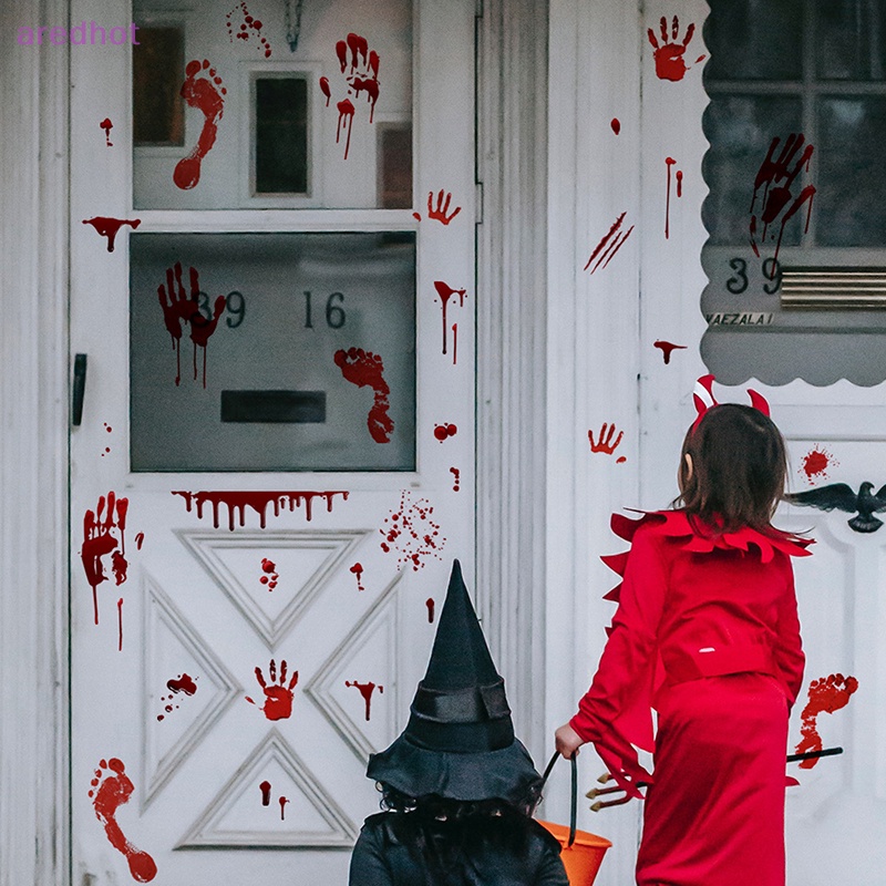 1 Set Sticker Dán Cửa Sổ In Hình Bàn Tay Máu Trang Trí Halloween Mới