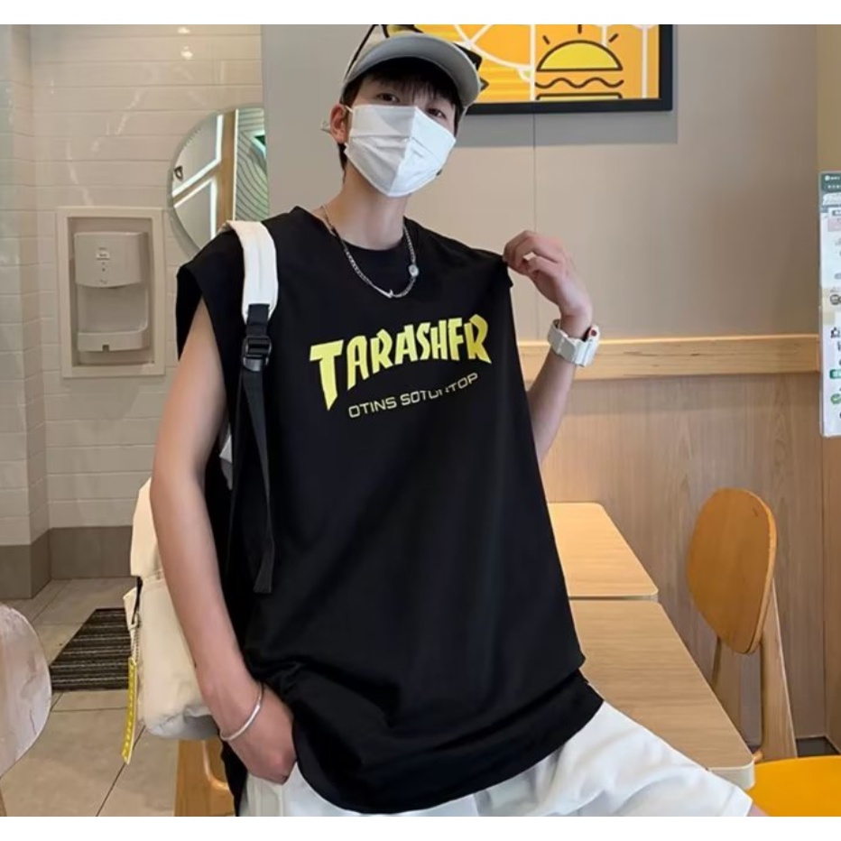 Áo Thun Sát Nách Dáng Rộng Vải Lụa Mát Thời Trang Mùa Hè Phong Cách Mỹ Cao Cấp Cho Nam