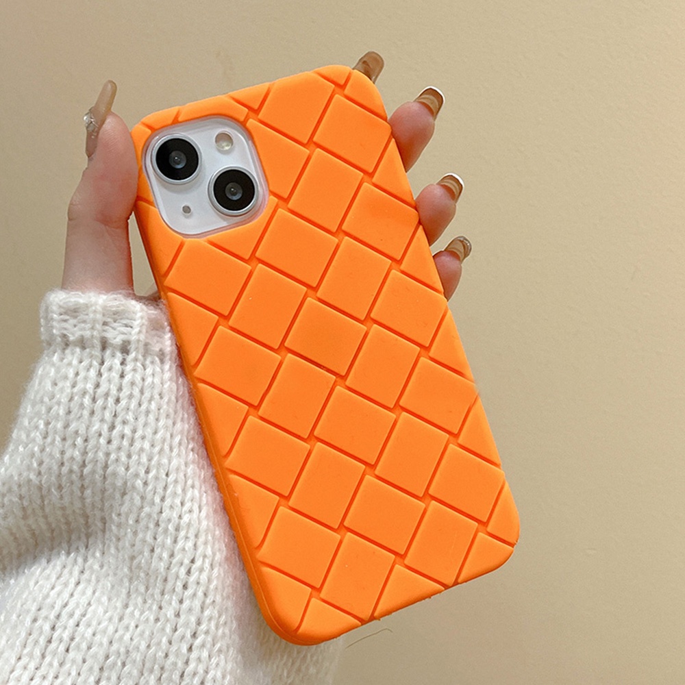 Ốp Điện Thoại TPU Mềm Màu Trơn Họa Tiết Hình Thoi Chống Trượt Cho IPhone 14 13 12 11 Pro Max X XR 8 7 Plus