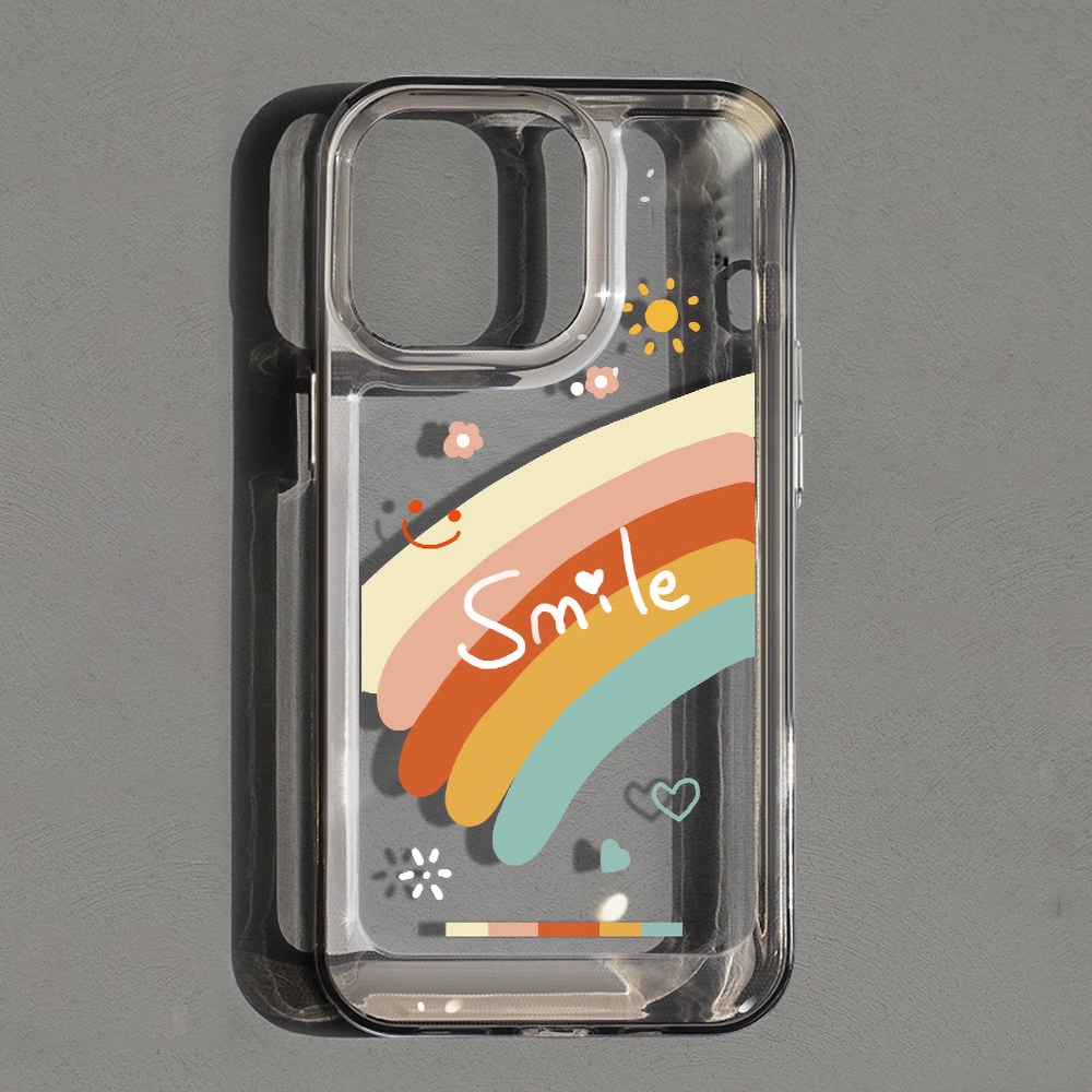 Ốp Điện Thoại TPU Mềm Trong Suốt Chống Sốc In Hình Mặt Cười Cầu Vồng Cho IPhone 14 13 12 11 Pro Max X XR 8 7 Plus
