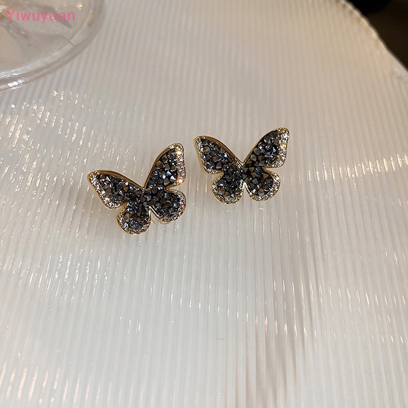 < Yiwuyuan > Khuyên Tai Hình Bướm Pha Lê Đen Dát Zircon Thời Trang Cá Tính Làm Quà Sinh Nhật / Đám Cưới Mới