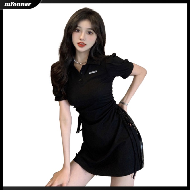 Đầm Thun Ngắn Tay Dáng Chữ A Lưng Cao Màu Sắc Đơn Giản Thời Trang Mùa Hè Cho Nữ