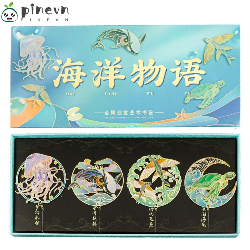 Bookmark Bằng Đồng Thau Hình Động Vật Biển Với Mặt Dây Chuyền Tua Rua Đánh Dấu Trang Sách Cho Học Sinh