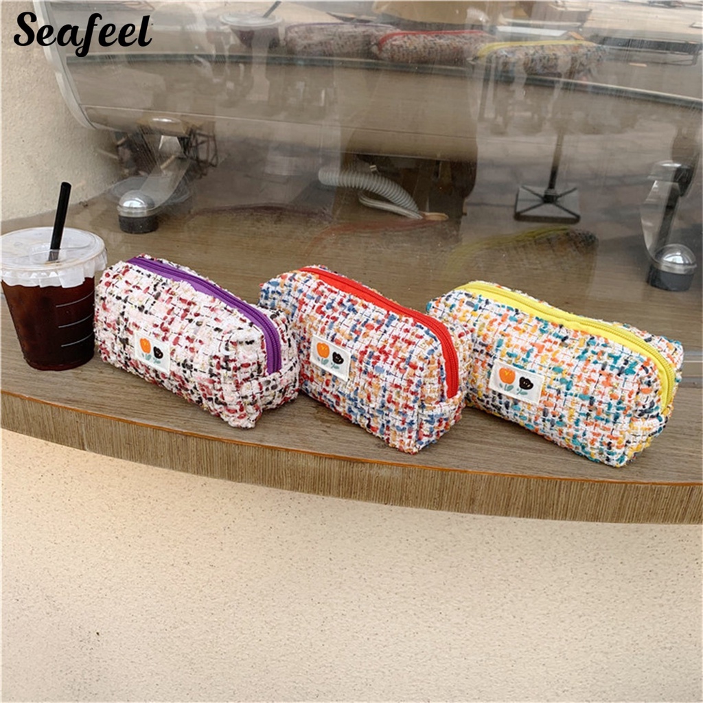 Túi Đựng Bút Bằng Polyester Chống Bụi Sức Chứa Lớn In Họa Tiết Hoa Có Khóa Kéo Cho Nữ