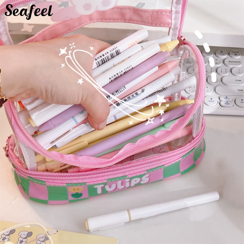 Túi Đựng Bút Bằng PVC Trong Suốt Chống Bụi Sức Chứa Lớn Cho Học Sinh