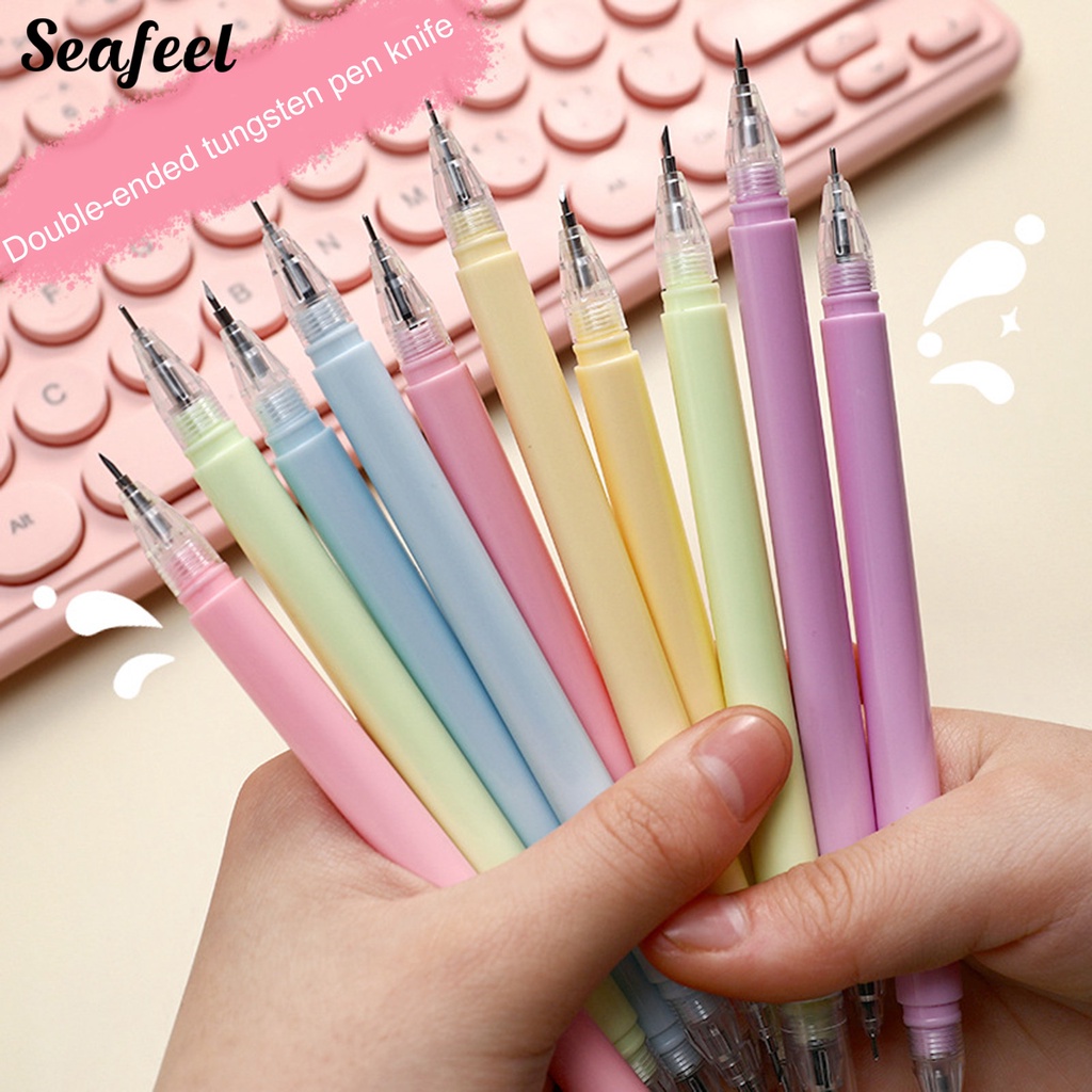 Set 2 Bút Cắt Giấy Hai Đầu Ngòi 0.5mm Bằng Thép Vonfram Tự Làm Sổ Tay / Giấy Thủ Công Cho Học Sinh