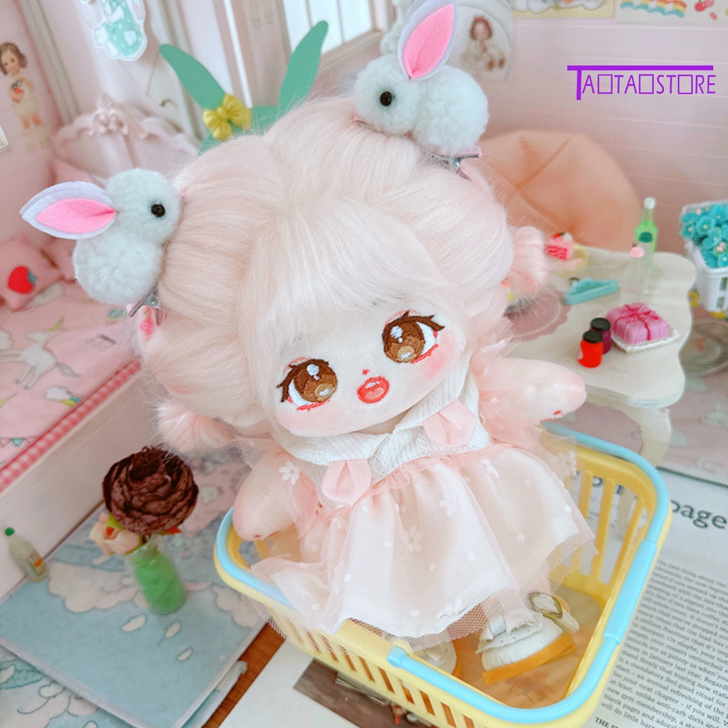 Búp Bê Vải Mềm Bắt Mắt Hình Thỏ Đáng Yêu 20cm Kèm Kẹp Tóc