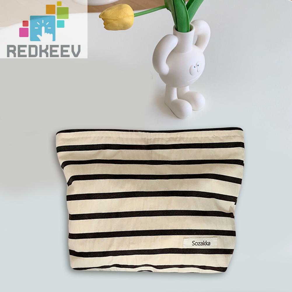 Túi Đựng Mỹ Phẩm Bằng Vải Canvas Họa Tiết Kẻ Sọc Sức Chứa Lớn Tiện Dụng Cho Nữ