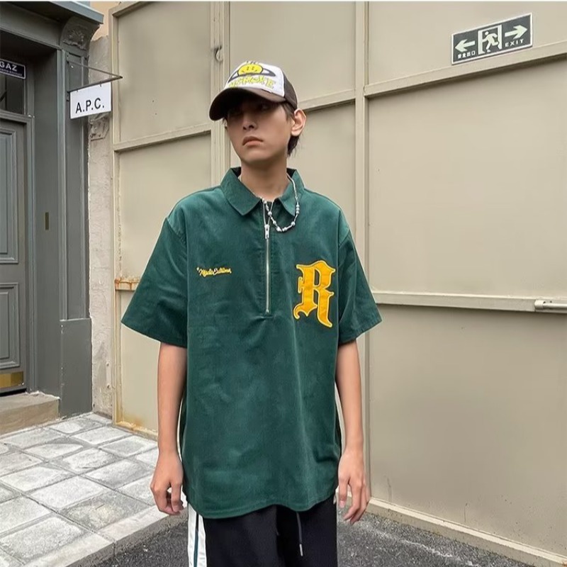 Áo polo Ngắn Tay Dáng Rộng In Họa Tiết Kiểu retro Mỹ Thời Trang Cho Nam