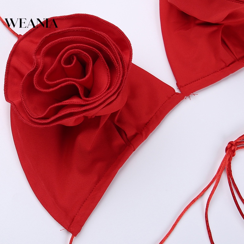 Bikini Nữ Cạp Cao Buộc Dây In Hoa 3D Gợi Cảm