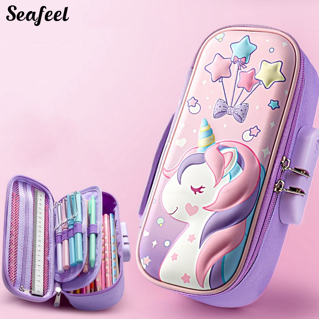 Túi Đựng Bút Chì Hai Lớp Thiết Kế Khóa Kéo Kép In Hình Thỏ 3D Dễ Thương Tiết Kiệm Không Gian Có Tay Cầm Sử Dụng Hàng Ngày