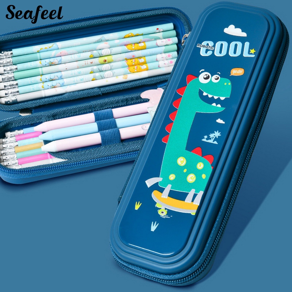 Hộp Đựng Bút 3 Ngăn Phân Loại Sức Chứa Lớn Chống Bẩn In Họa Tiết Hoạt Hình Dành Cho Học Sinh