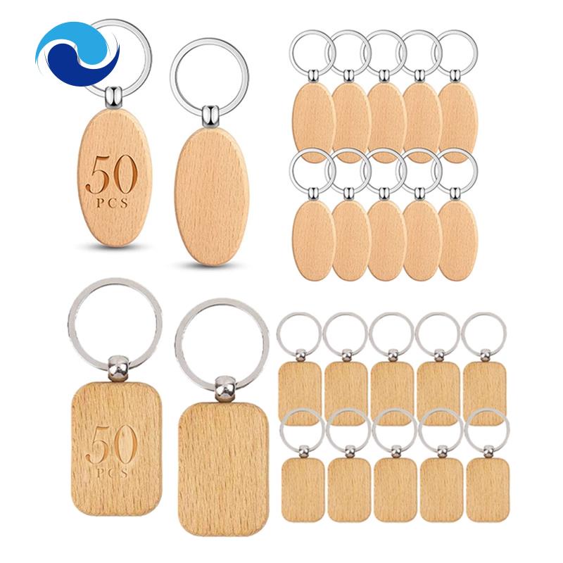 Bộ 100 Móc Khóa Bằng Gỗ Chưa Hoàn Thành Dùng Làm Đồ Thủ Công DIY