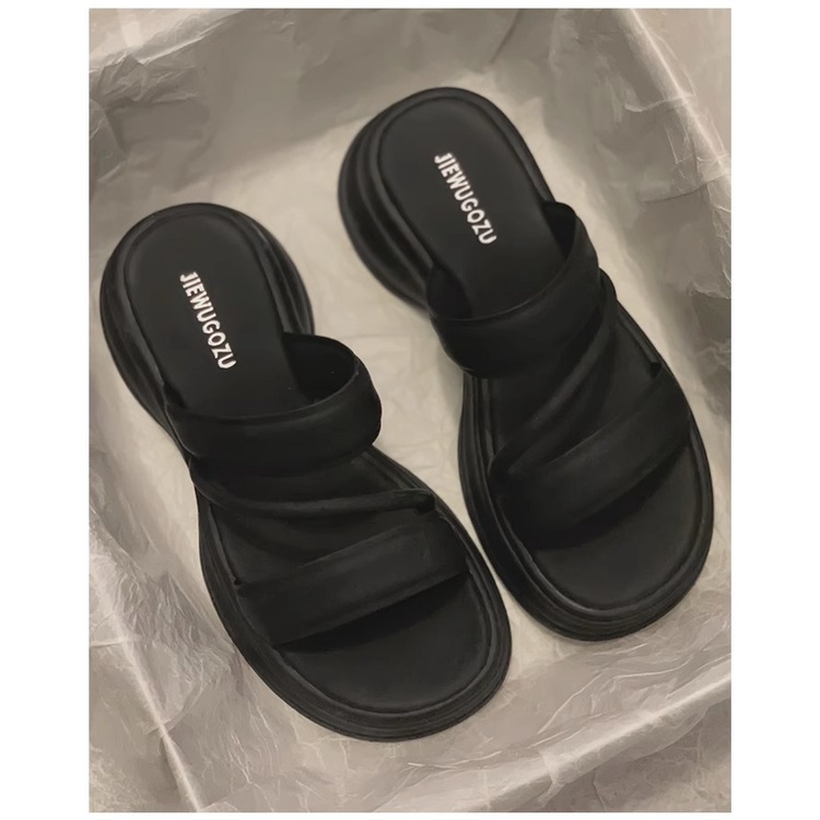 Huaqoo Dép bánh mì guốc dép giày nữ Màu Sắc Đơn Giản Thoải Mái Cao Gót Chống Trơn Trượt dép đế xuồng 31ZHDLX071714