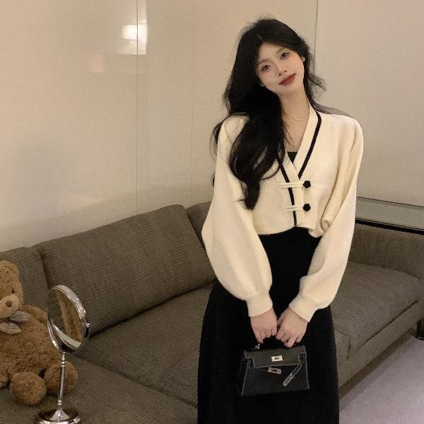 Áo Khoác Cardigan Dệt Kim Dáng Rộng Cổ Chữ V Thiết Kế Mới Thời Trang Theo Phong Cách Trung Hoa