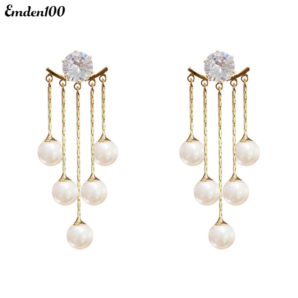 1 Cặp Bông Tai Ngọc Trai Giả Tua Rua Mạ Điện Lấp Lánh Thời Trang Nữ