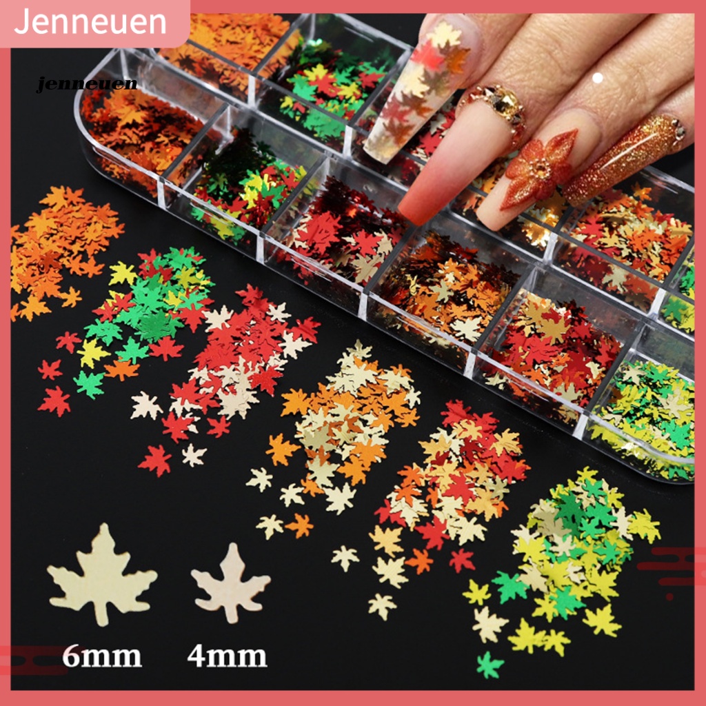 1 Hộp Phụ Kiện Trang Trí Móng Tay Lấp Lánh Hình Lá Phong Màu Sắc Hỗn Hợp