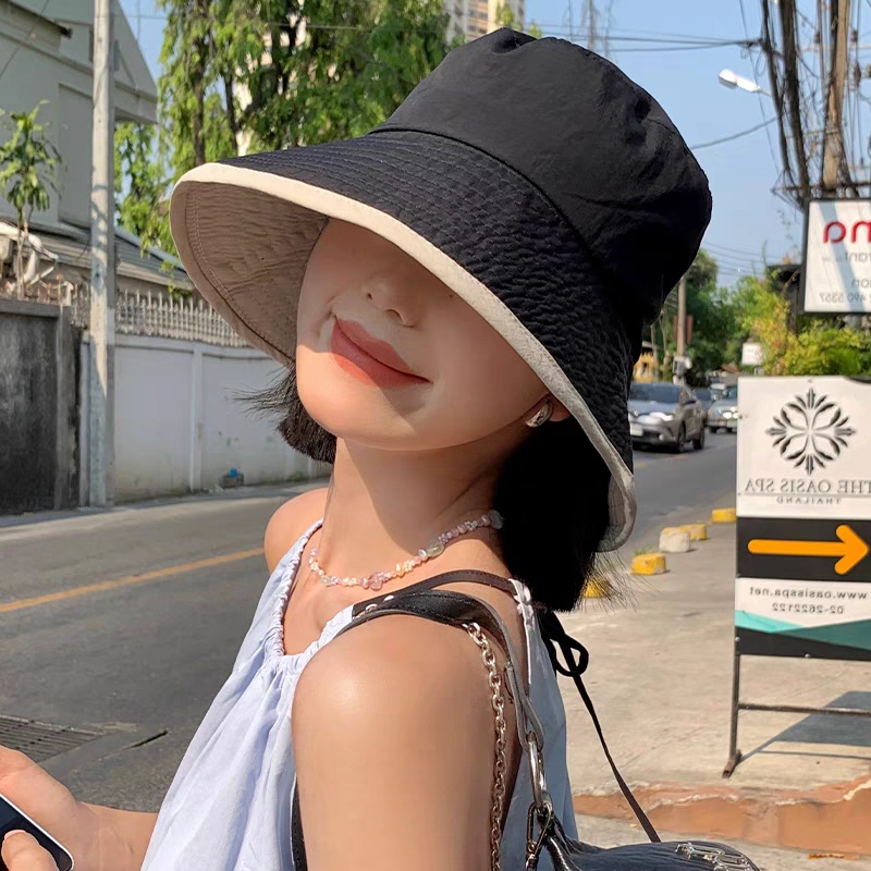 Mũ bucket 2 mặt cải viền màu độc đáo lạ mắt chất liệu thông thoáng mùa hè dã ngoại thời trang phong cách Hàn Quốc mới