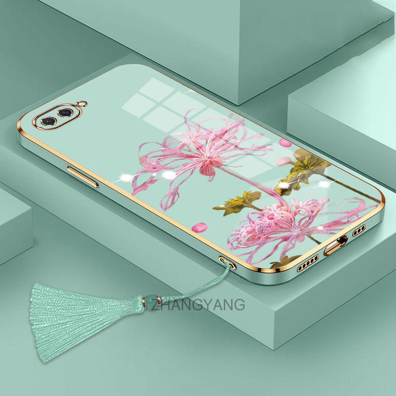 ốp lưng oppo a3s a12e a1k Ốp Điện Thoại Silicon TPU Mềm Mạ Điện Họa Tiết Hoa Có Dây Đeo Tua Rua Cho oppo a3s a12e a1k