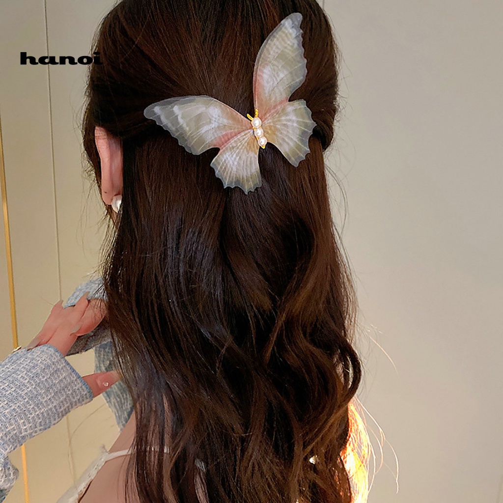 Kẹp Tóc Vải Tuyn Hai Lớp Đính Ngọc Trai Nhân Tạo Ổn Định Thanh Lịch Dành Cho Nữ