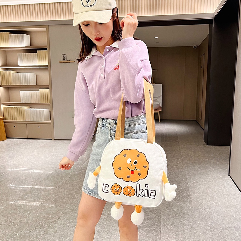 MLKSRH KQES Túi Vải canvas Đeo Vai Họa Tiết Hoạt Hình Vui Nhộn Thời Trang Cho Nữ