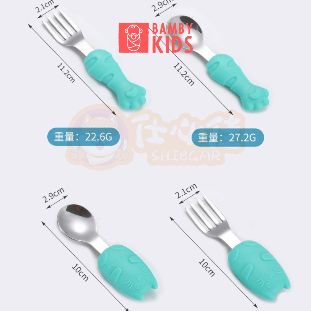 Set thìa dĩa inox 304 cao cấp an toàn cho bé tay cầm silicon Bambykids