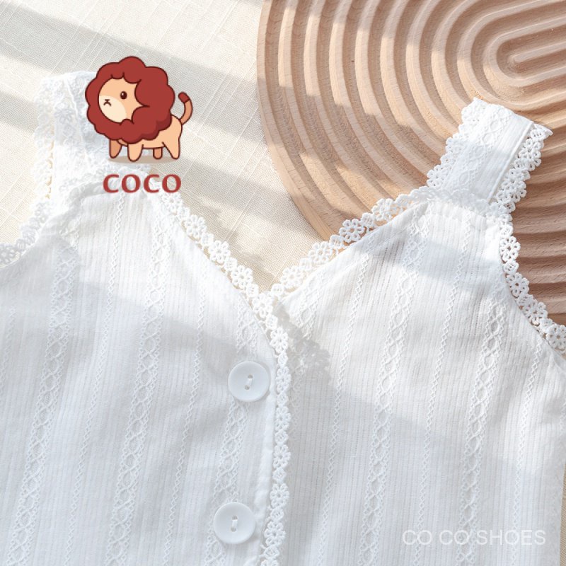 Áo Thun Không Tay Phối Ren Phong Cách Phương Tây Thời Trang Mùa Hè Mới 2023 Dành Cho Bé Gái