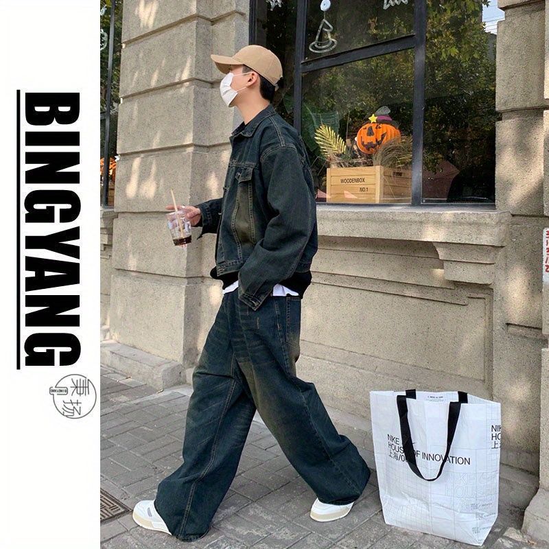 Thời trang nam，áo khoác nam+quần bò nam，quần jeans，Set Áo Khoác Jean + Quần jeans Phong Cách vintage Thời Trang Cho Nam，Quần ống rộng，quần âu nam，quần bigsize，quần tây nam， đồ bộ nam，