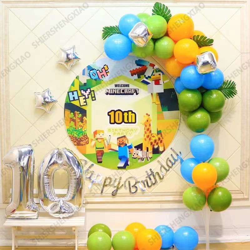 Set 77 Bong Bóng Màng Nhôm Chủ Đề Minecraft Trang Trí Tiệc Sinh Nhật Cho Bé Trai