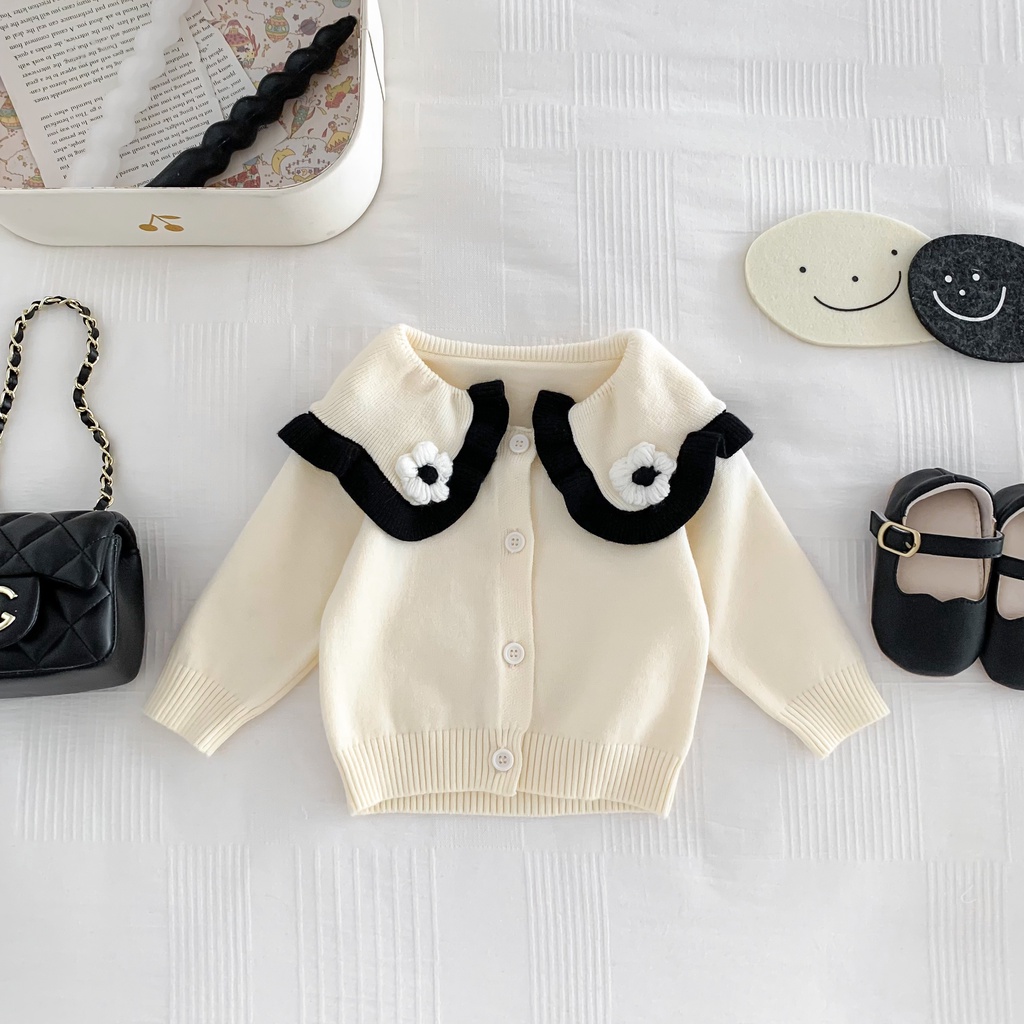 Bộ Áo Khoác Cardigan Dệt Kim + Quần Dài In Hoa Thời Trang Thu Đông Phong Cách Mới Cho Bé Gái