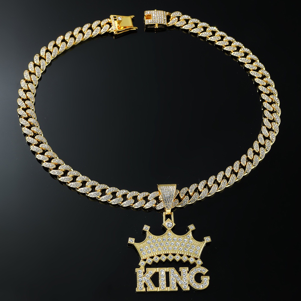 Dây Chuyền Mặt Chữ KING / Vương Miện Đính Đá Phong Cách Hip Hop Cho Nam