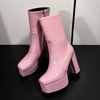 Giày Bốt Martin Cao Gót Mũi Vuông Đế Dày Cột Dây Sành Điệu Thời Trang Cho Nữ Size 34-43 2023