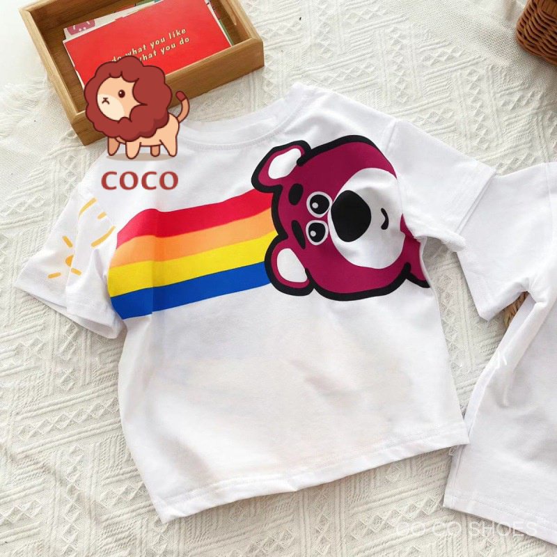 Áo Thun Cotton Tay Ngắn Kẻ Sọc Thêu Hình Gấu Dâu Tây Thời Trang Mùa Hè 2023 Mới Cho Bé Gái