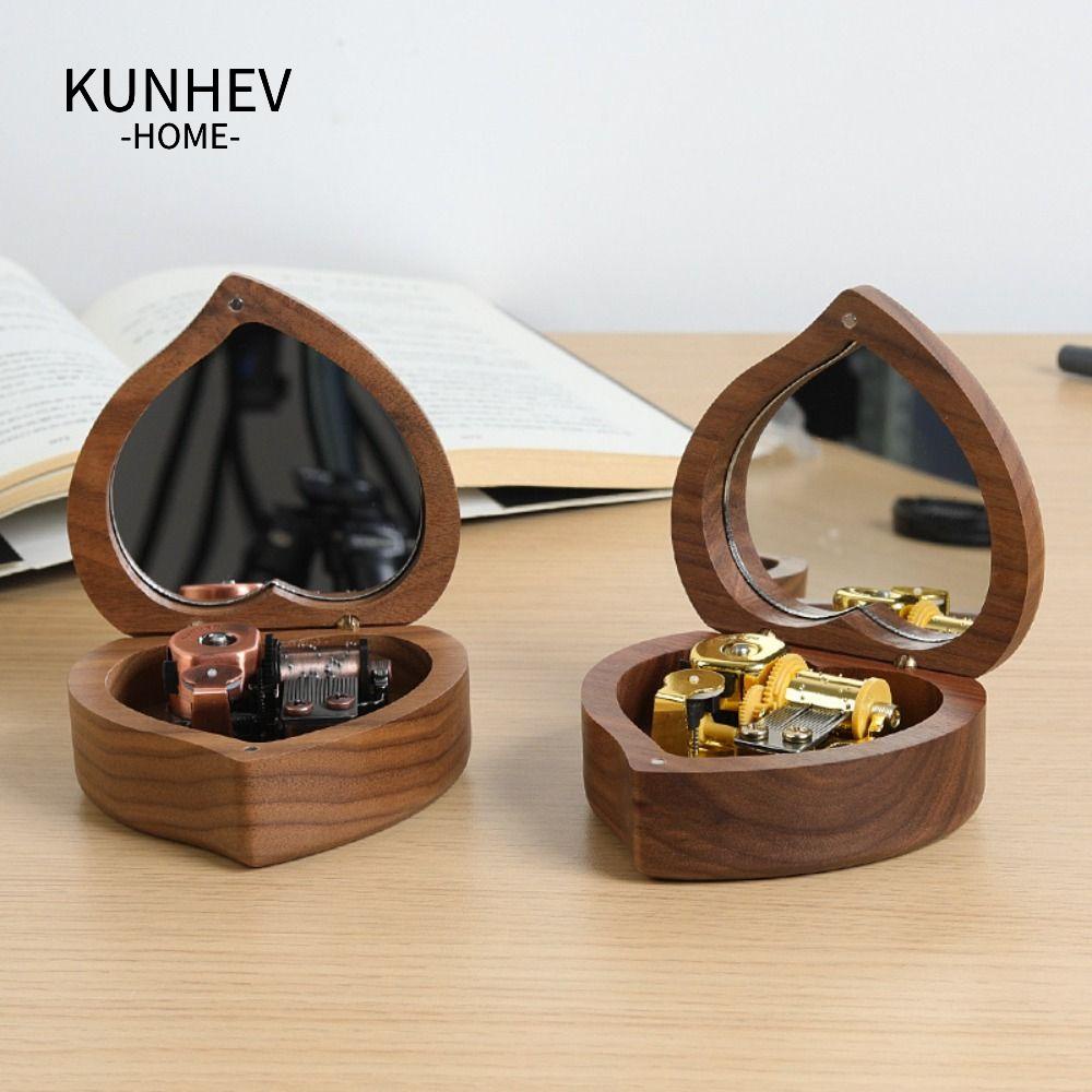 Kunhev Hộp Nhạc Bằng Gỗ Hình Trái Tim Có Gương Làm Quà Tặng Sinh Nhật Cao Cấp