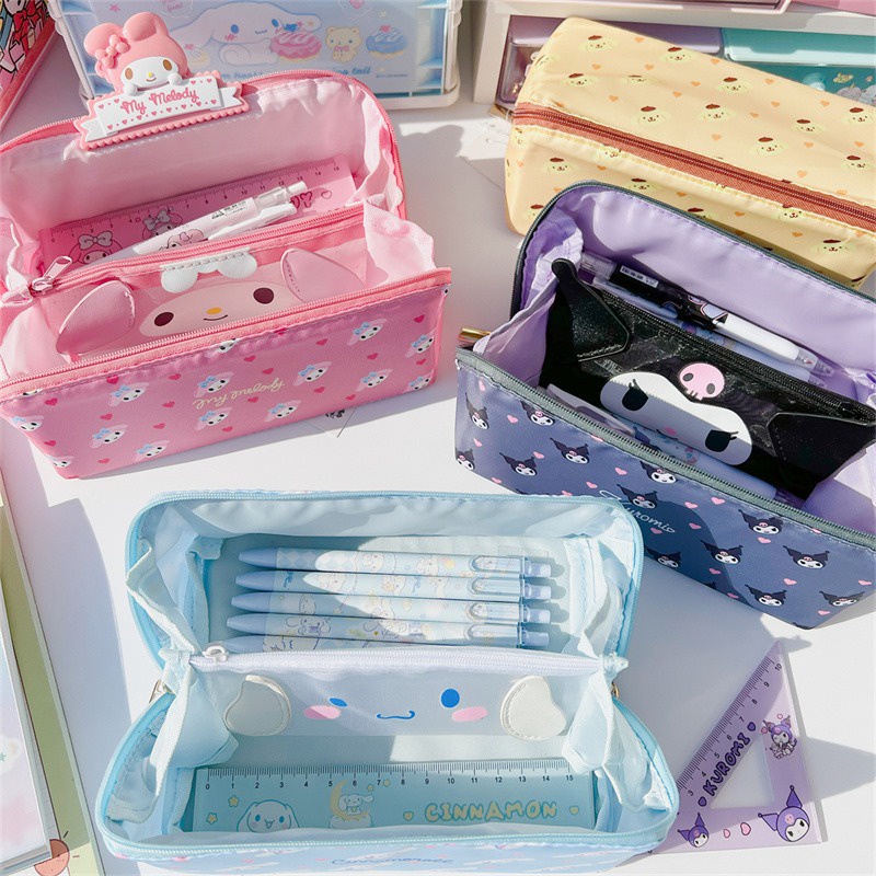 SANRIO Mới Túi Đựng Bút Hình Hello Kitty Cinnamon Roll Melody Sức Chứa Lớn Phổ Biến Cho Học Sinh