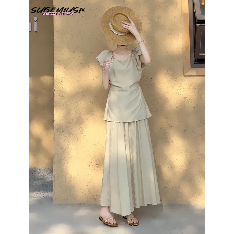 Set đồ nữ SUGEMIUSI gồm áo không tay và chân váy thời trang cao cấp