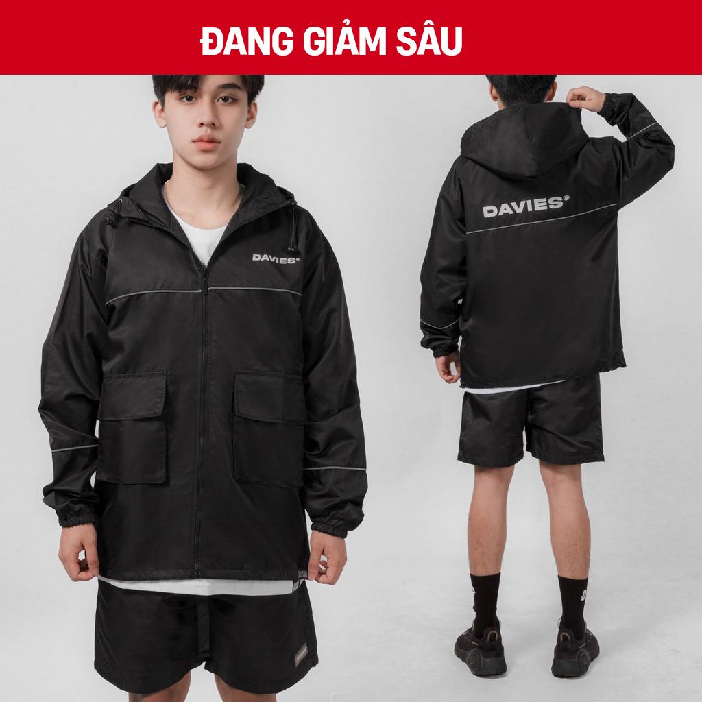 Áo khoác nam nữ dù có mũ màu đen phản quang Highlight Jacket Davies