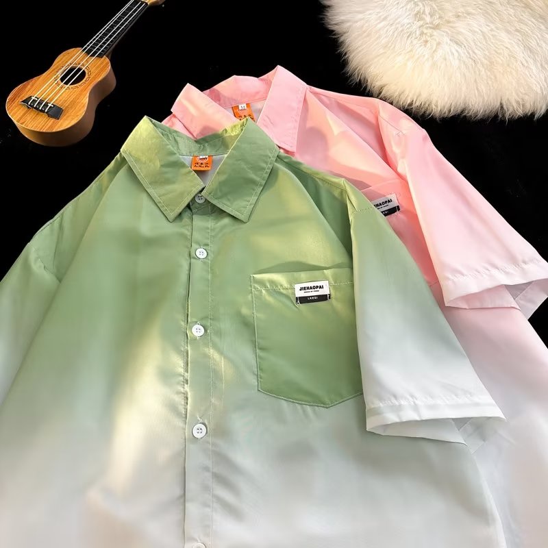 Áo Sơ Mi Tay Ngắn Nhuộm Màu gradient Phong Cách Đường Phố Mỹ Thời Trang Mùa Hè 2023