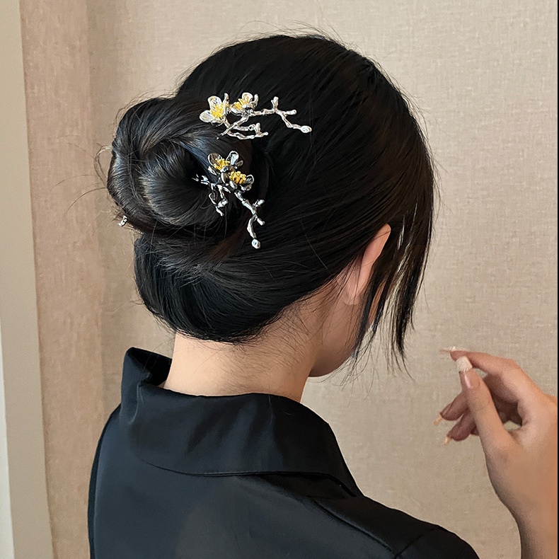 2024 Phong Cách Mới Kẹp Tóc Đen Bé Gái Mùa Hè Thanh Lịch Mũ Mận Mũ Đội Đầu