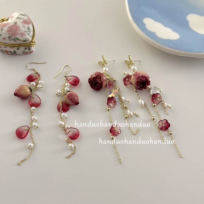 Bông Tai Dài Hình Bướm Đính Ngọc Trai Zircon
