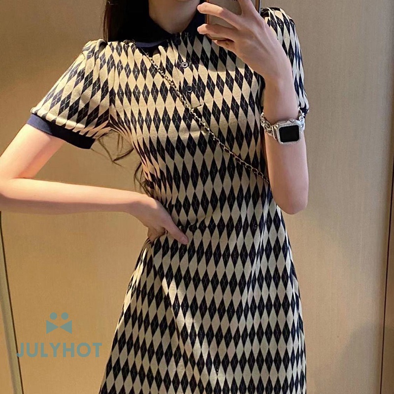 Đầm mini Cổ Bẻ Cài Nút Cổ Bẻ In Họa Tiết Thời Trang Mùa Hè Xinh Xắn Cho Nữ