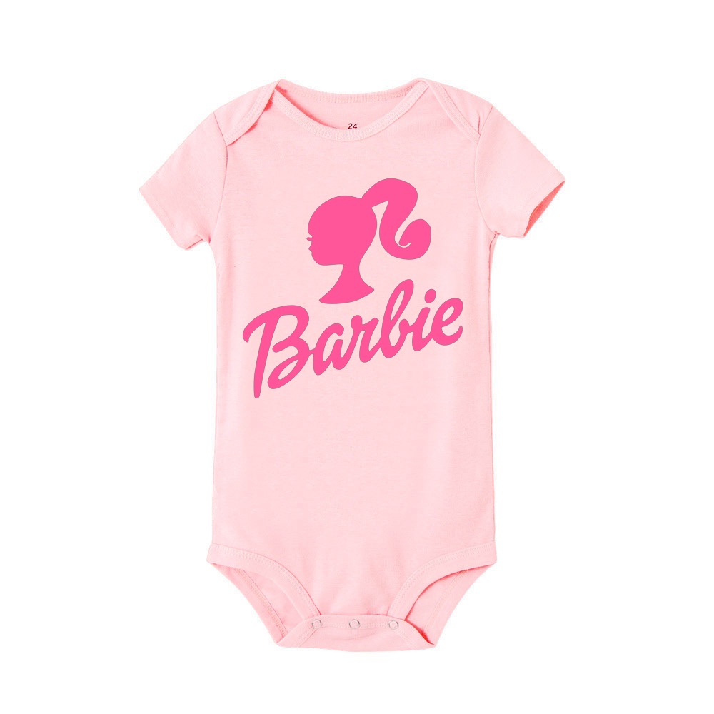 Áo Liền Quần Ngắn Tay In Chữ barbie Cho Bé Gái Sơ Sinh