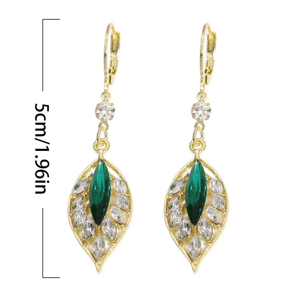 Bông Tai Hợp Kim Hình Lá Đính Đá Zircon Màu Xanh Lá Cây Sang Trọng Phong Cách Hàn Quốc Thời Trang Cho Nữ