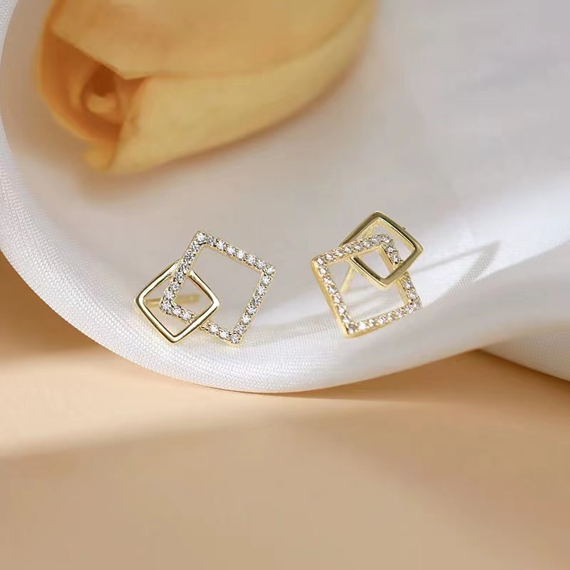 Bông Tai Mạ Bạc 925 Hình Vuông Đơn Giản